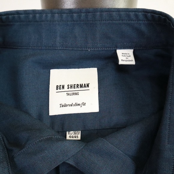 Ben Sherman Shirt Mens 17.5 36/37 Tailored Slim Fit Button Up Blue Long Sleeve - Picture 7 of 8